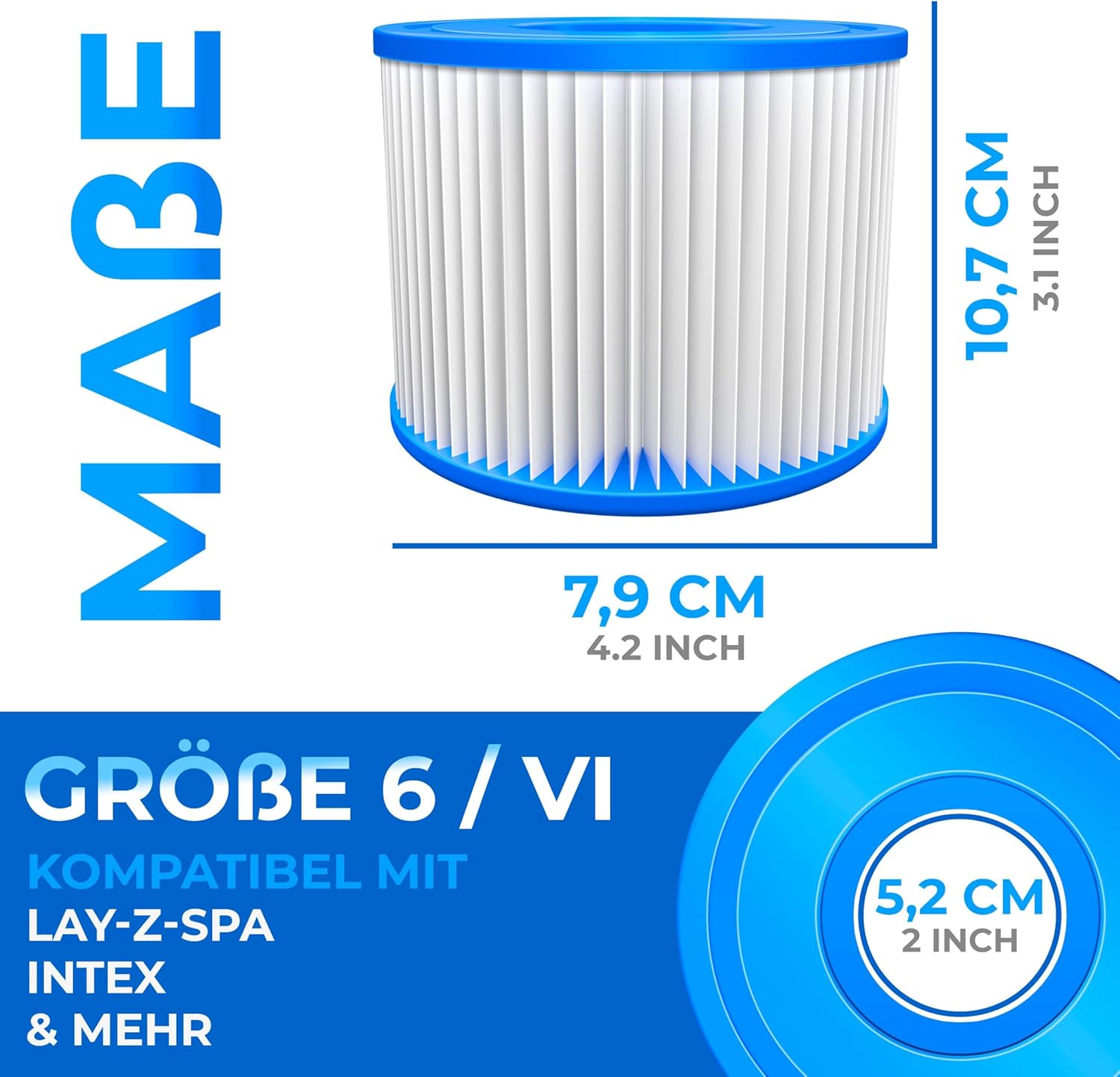 KESSER® Filter voor Whirlpool 7 x filterpatronen, vervanging SPA-filter, maat VI-cartridges, waterfilter, zwembadfilter, compatibel met Lay-z-Spa Intex vervangt de originele cartridge
