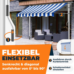 KESSER® Klemluifel met handslinger en led-lichtsnoer, balkonluifel zonder boren, luifel uv-bestendig, in hoogte verstelbaar en waterafstotend, zonwering voor balkon, terras en tuin, 200 cm