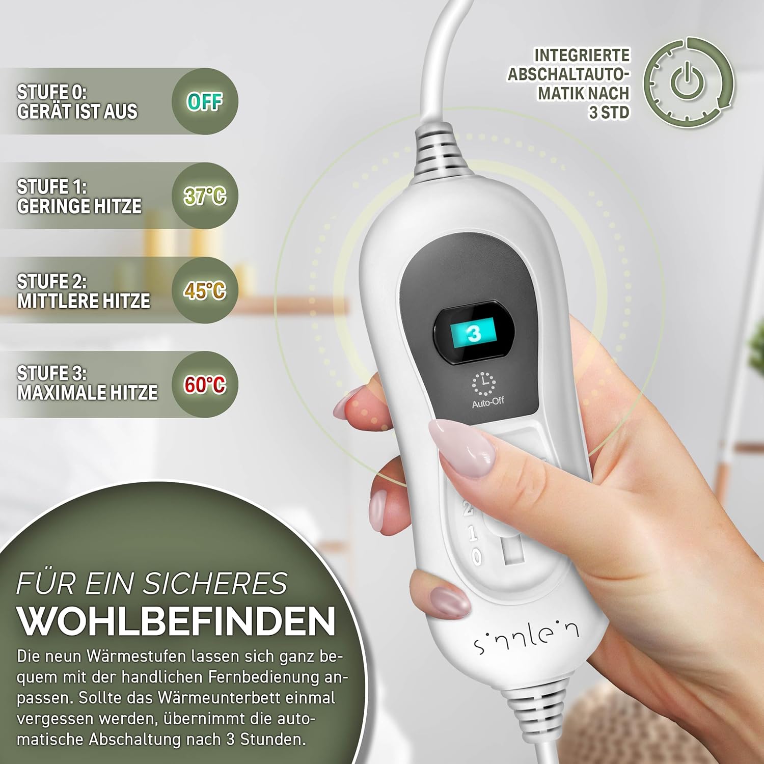 Sinnlein® Elektrische deken - Warmtedeken - 150x80cm - Wit
