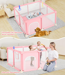 Dripex Babybox voor baby's, 124 x 124 cm, box met ademend net, box 210D Oxford-weefsel, playpen, kinderbox, roze