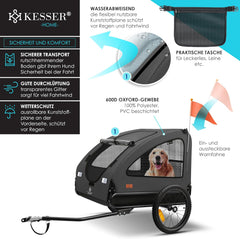 Hondenfietskar - Hondenkar  - Fietskar hond - tot 45 kg - Antraciet