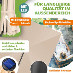 KESSER® Parasol zweefparasol SUN XL 300 x 300 cm incl. afdekking + windscherm draaibaar kantelbaar kantelbaar marktscherm groot 360° rotatie, tuinscherm met zwengel zonwering UV50+, beige
