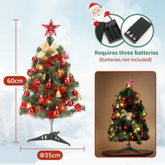 Aigostar Kunstkerstboom met verlichting, 30 leds, 60 cm, kleine kerstboom met 42 hangsieraden, ideaal voor kerstdecoratie binnenshuis