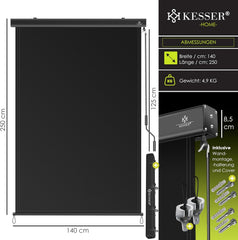 Klemluifel - Balkon luifel - Verticale luifel - 140x250 cm - Antraciet - Tillvex®