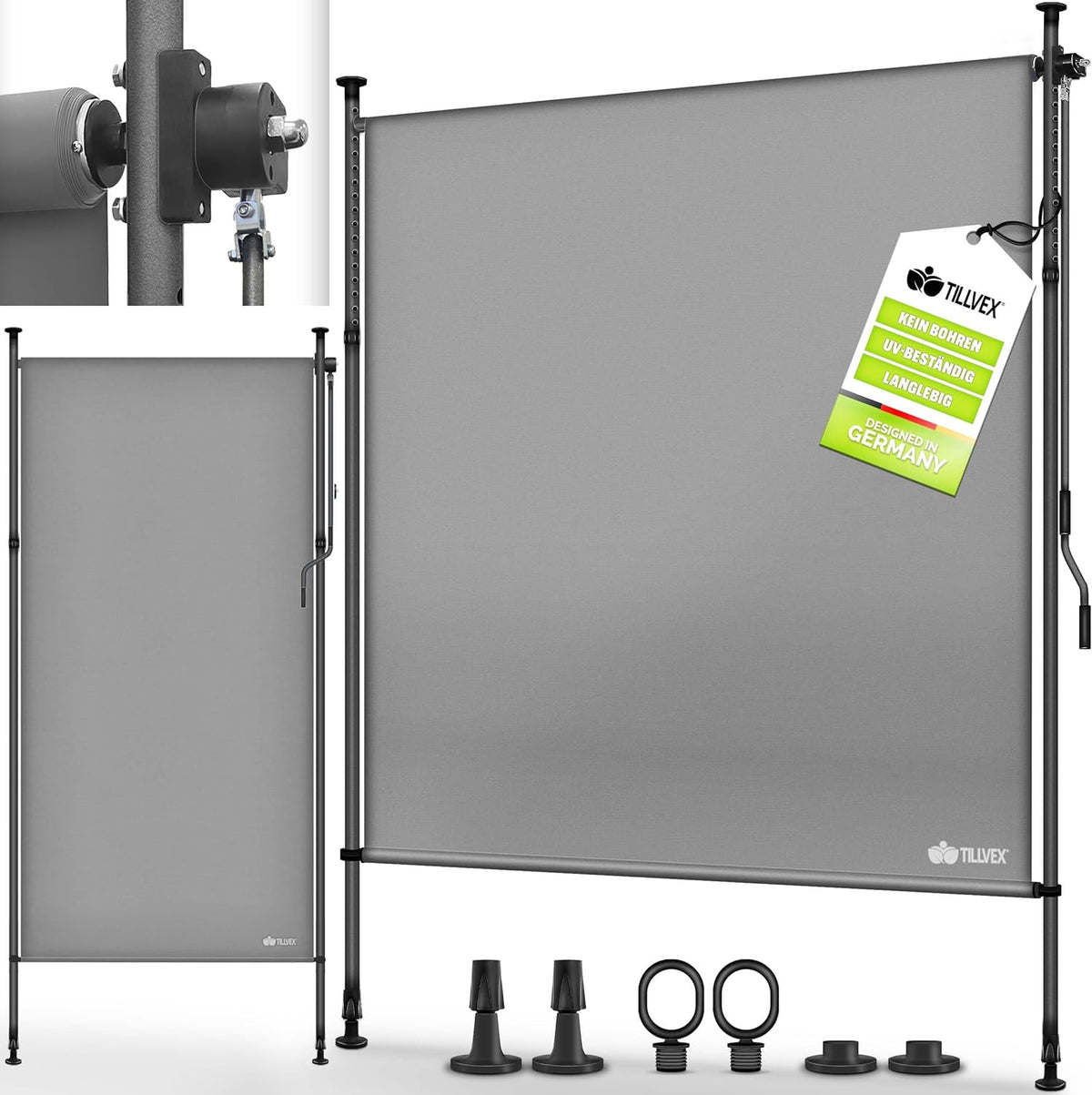 Tillvex® Klemluifel - Balkonluifel - Zonwering - 100x310 cm - Grijs