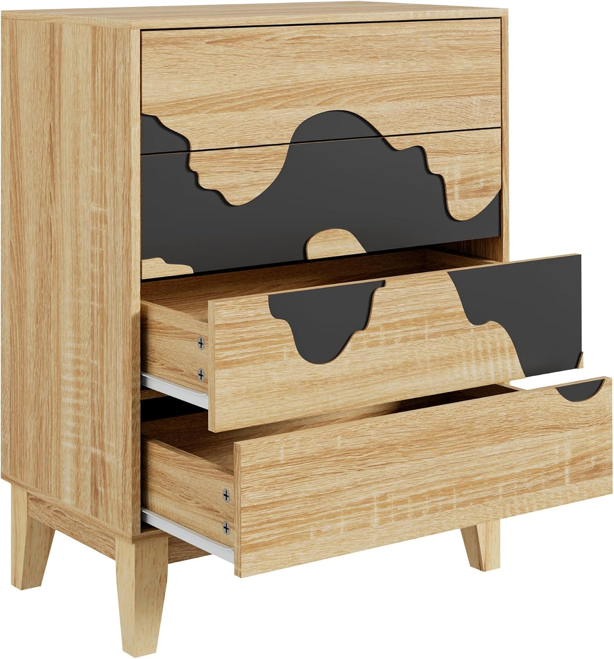 GOOBUY Commode met 4 lades, commode met onregelmatig golfpatroon, dressoir voor woonkamer, slaapkamer, hal, 60x35x82cm, natuurlijke afwerking