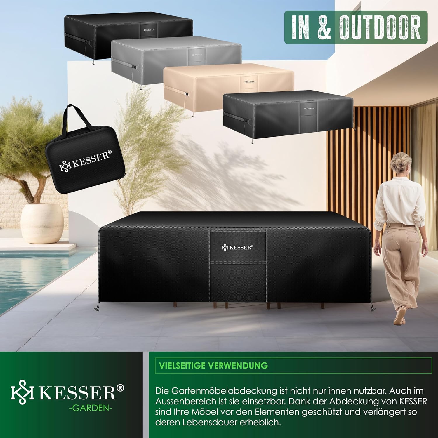 KESSER® Afdekking Tuinmeubelen - Afdekzeil - Waterdicht - 250x210x90cm - Zwart