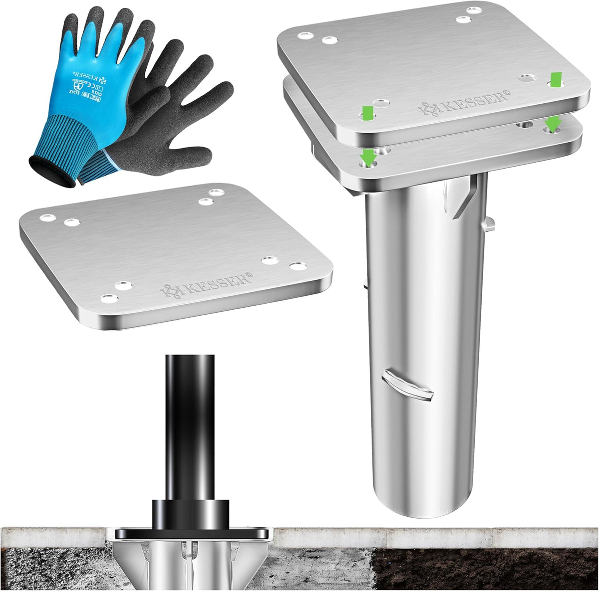 Universele metalen grondplaat voor parasolstatieven - 16x16 cm - KESSER®