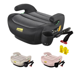 Jovikids Zitverhoger, auto, kinderen, met ISOFIX, ECE R129, kinderzitverhoging, 125-150 cm, verdikte stoffen bekleding en Isofix-invoerhulp, gemakkelijk wasbaar, zwart met bekerhouder