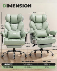 COMHOMA Ergonomische gamingstoel, 180 kg, met lendensteun en verstelbare voetensteun, hybride design van kunstleer en mesh, rugleuning 150 graden verstelbaar, hoge bureaustoel, groen - CH910