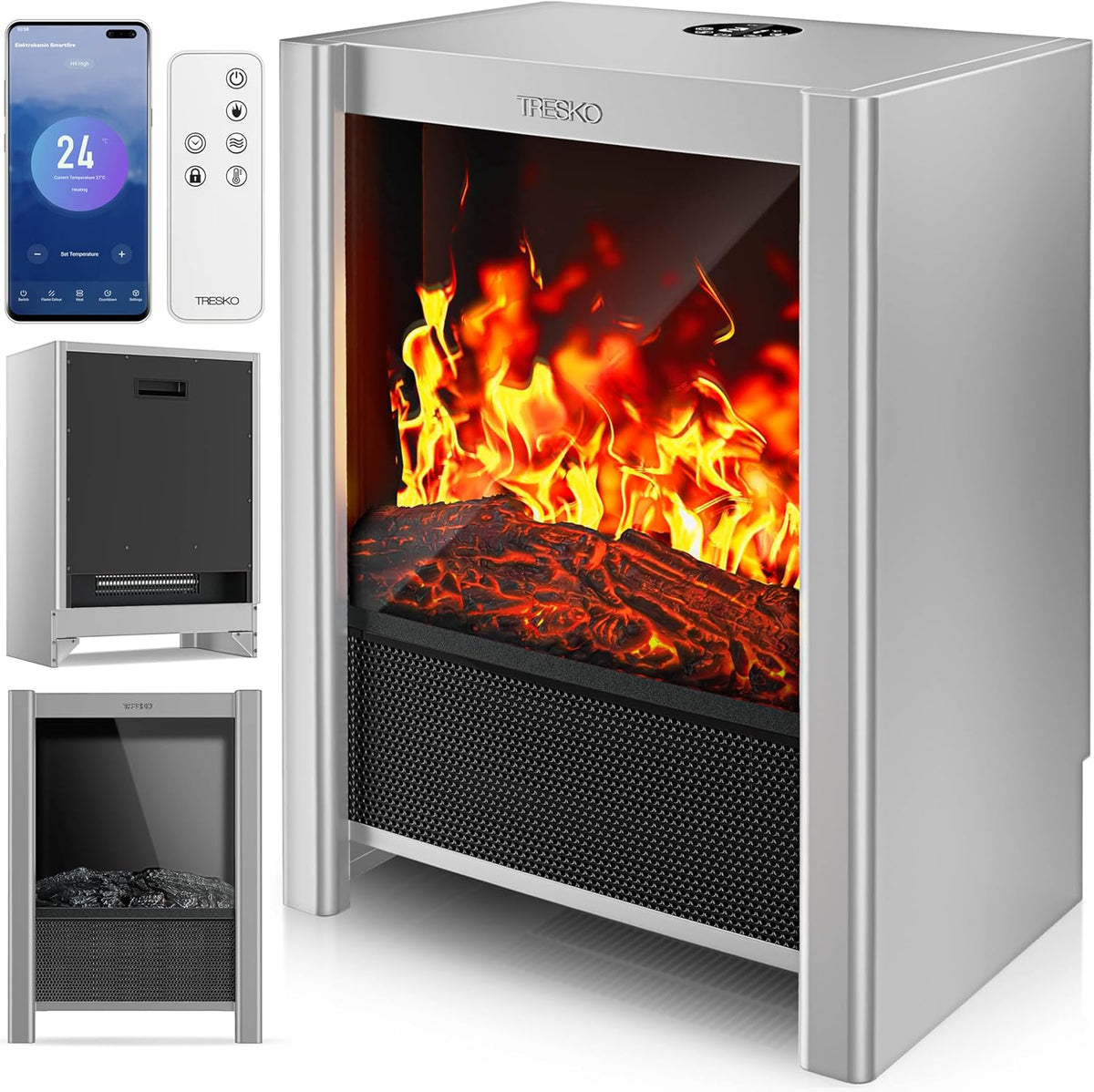 Sfeerhaard elektrisch - Elektrische haard - Met verwarming - 2000W - Grijs - TRESKO