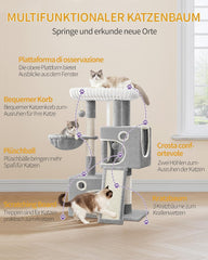 Hzuaneri MS10118LG Krabpaal, 98 cm kleine kattenboom, ruim en stabiel, met zacht groot platform, pluche ballen, holletjes, krabzuilen, kattenkrabplank, lichtgrijs