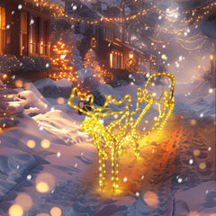 Kerstverlichting voor buiten en binnen, rendier met slee, kerstdecoratie voor buiten, 2700 K, 600 lm, kerstverlichting, 12 W rendier, kerstdecoraties (warm wit, IP44), 2 stuks