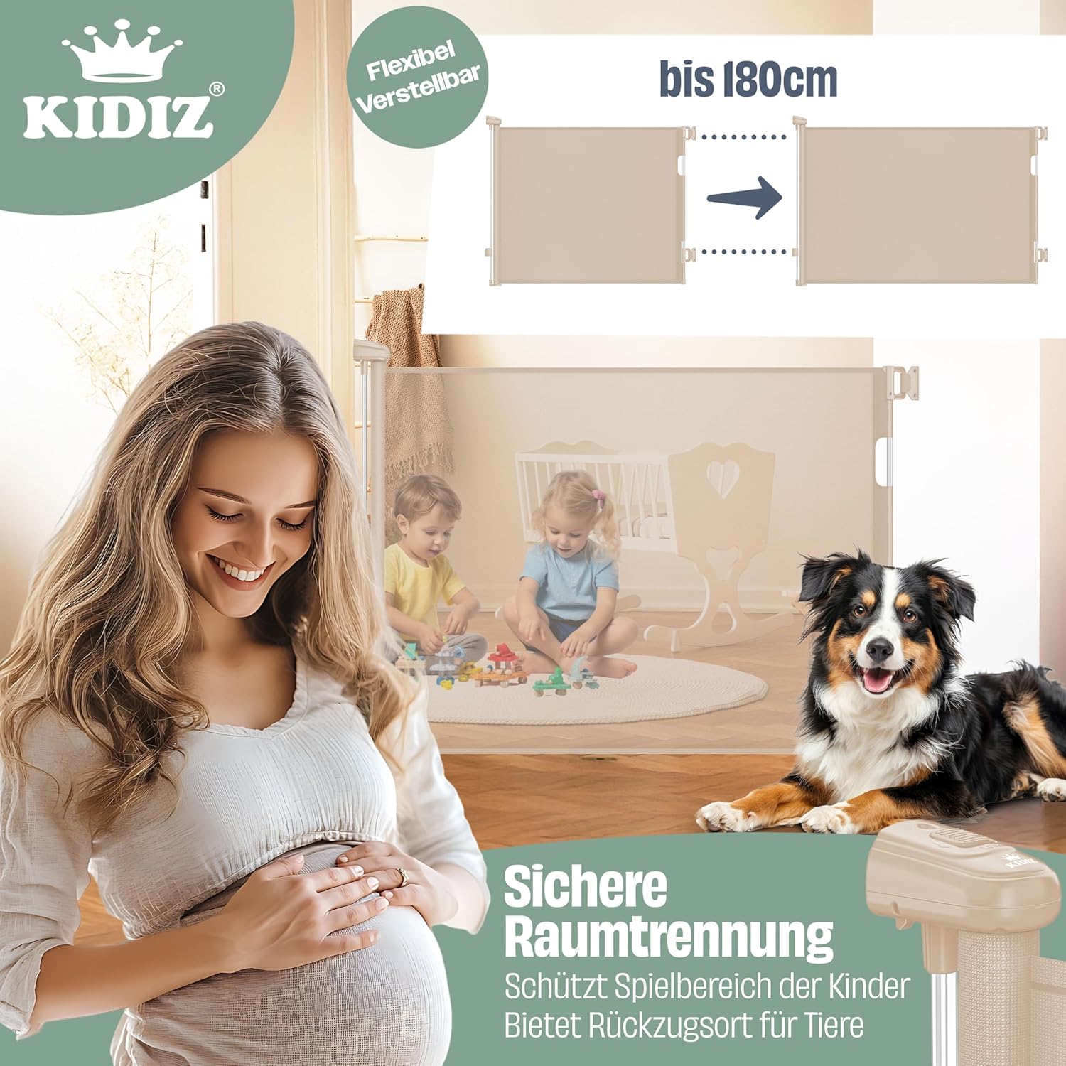 KIDIZ® Verstelbaar Traphekje - Veiligheidshekje - tot 180cm - Beige