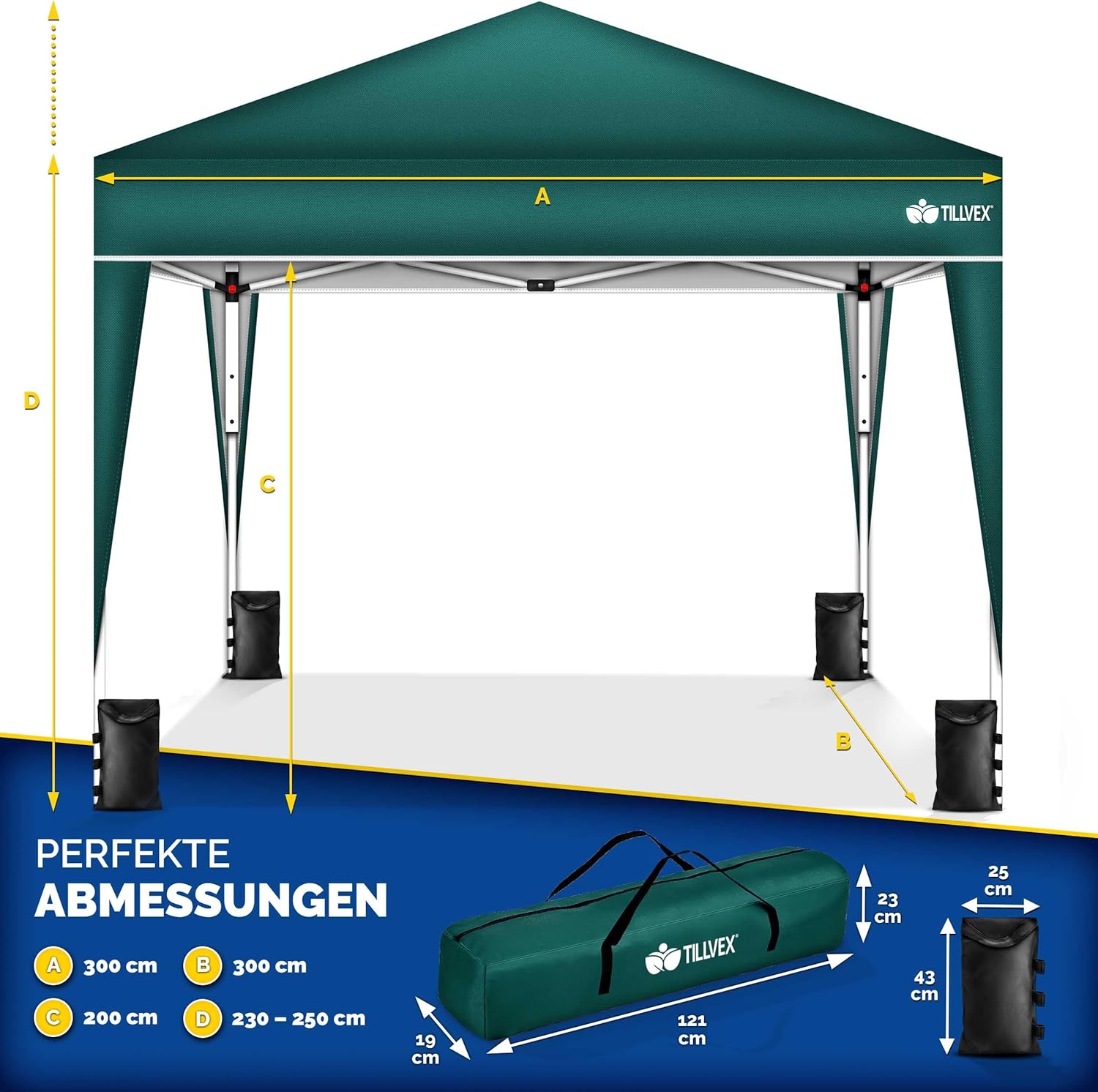 Tillvex® Partytent - 3x3m - Paviljoen - Easy Up - Groen