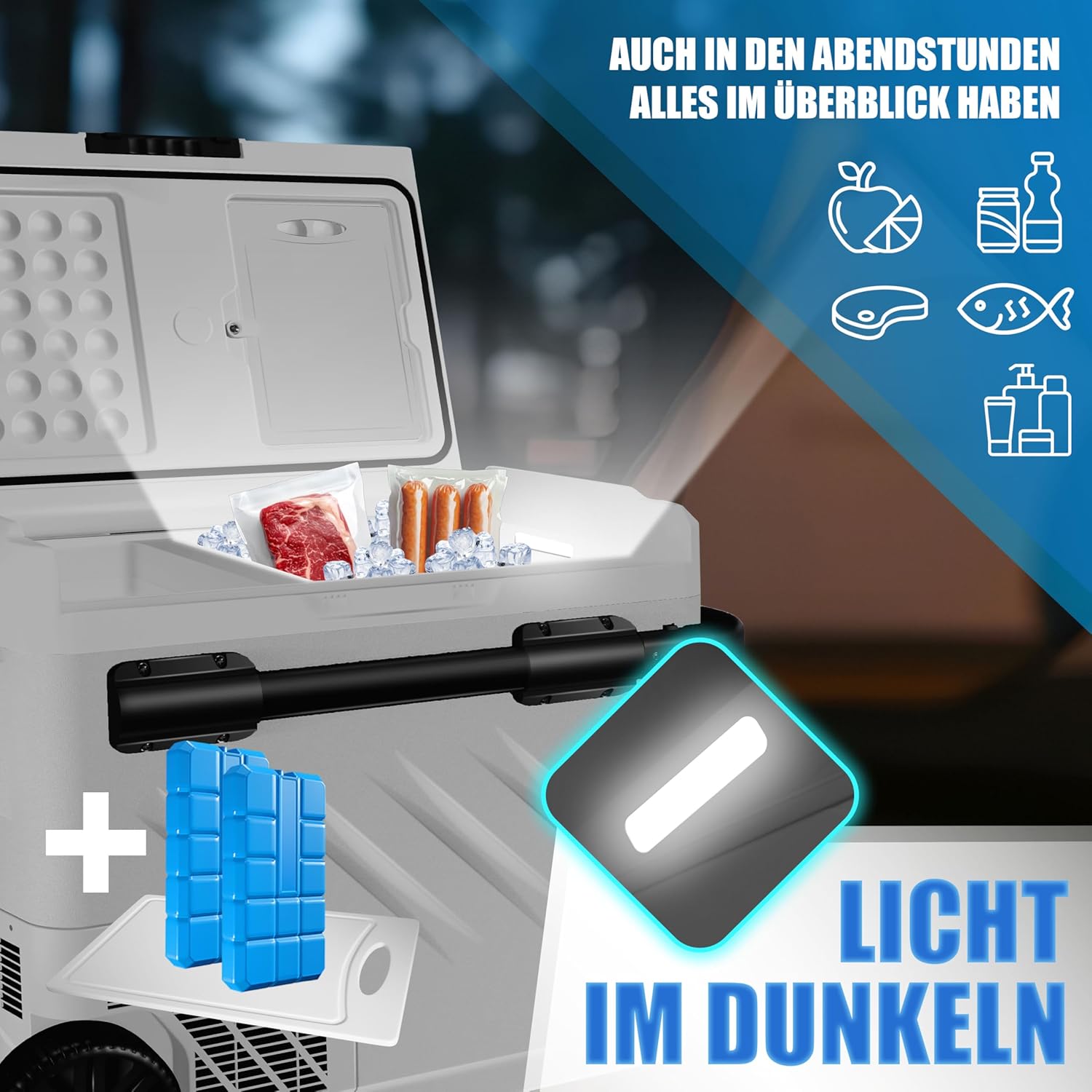 KESSER® Compressorkoelbox, elektrisch, 51 liter, campingvriesbox met led-touch, met app-besturing en koelaccu, USB-aansluiting, 12/24 V, 230 V, koelkastkoeling tot -20 °C, voor auto, vrachtwagen, wit