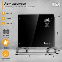 Convectorkachel - Elektrisch - Kachel - Heater - Verwarming - Zwart - 1500W - TRESKO