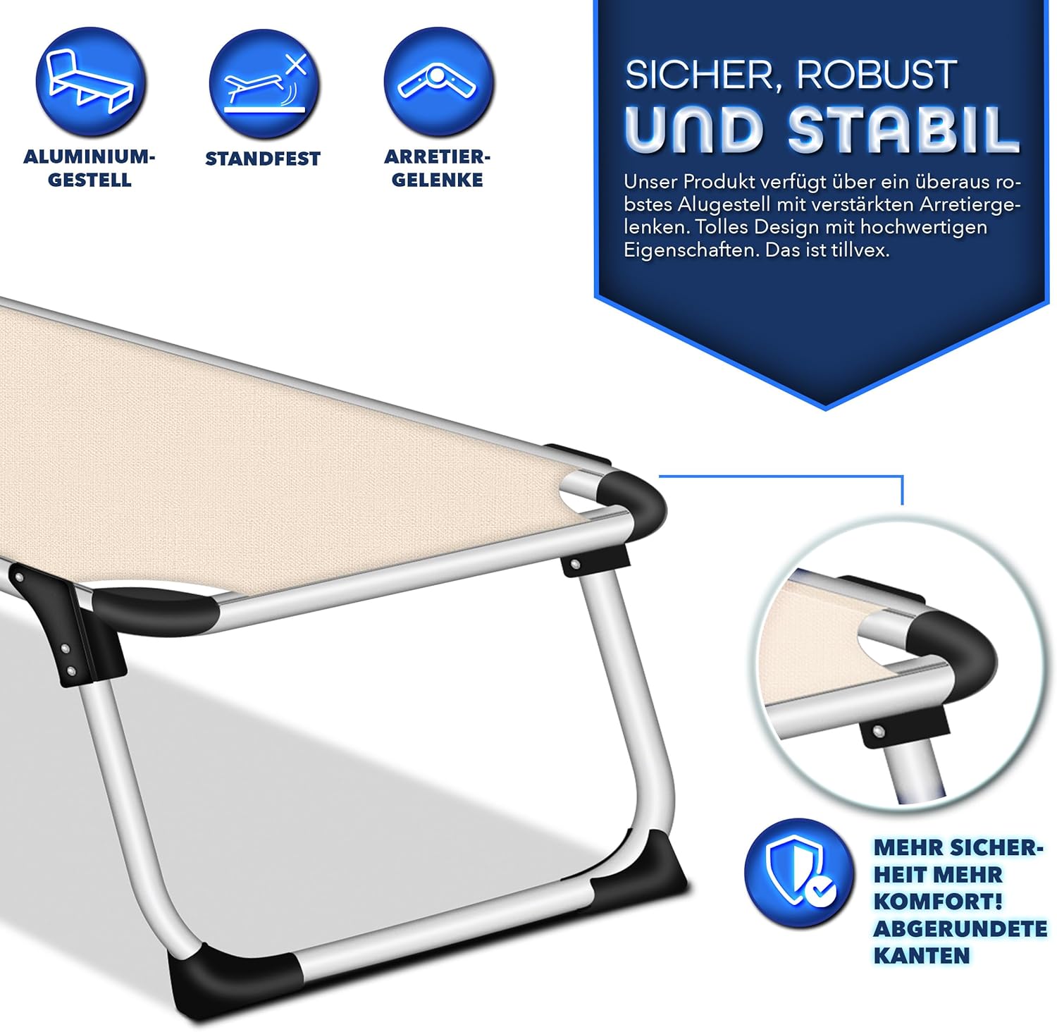Ligbed - Ligstoel - Zonnebed - Opvouwbaar - Beige - Tillvex®