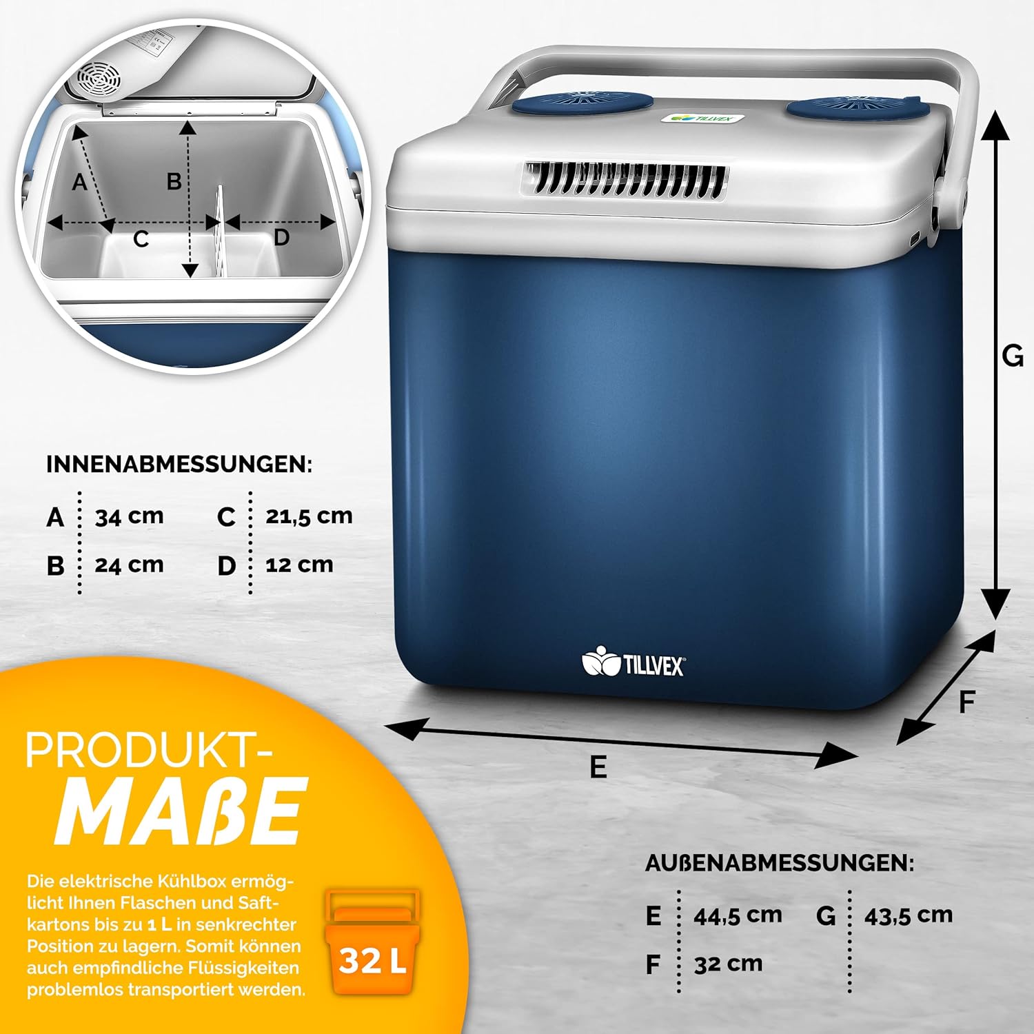 Tillvex® Elektrische Koelbox – 32L – 12V&  230V Stekker – Blauw