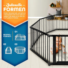 KIDUKU® 7,2 meter babybox XXL inklapbaar incl. deur | box met dubbele beveiliging | afsluitrooster voor kinderen incl. 8 elementen | kruipruimte individueel vormbaar