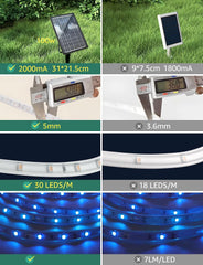 Aigostar Solar LED-strip van 10 meter met afstandsbediening, 100W, 300 LED's, waterdicht IP65, RGB LED-strip voor tuin, bomen, huis, kerst, feestdagen, terras, feest •
