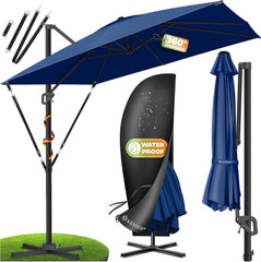 KESSER® Paraplu LED Zonneparaplu XL 300x300cm incl. deksel Windbescherming Draaibaar Kantelbaar Marktparaplu Grote 360° Draaibare Tuinparaplu met Draaibare Zonnekap, Navy Blauw