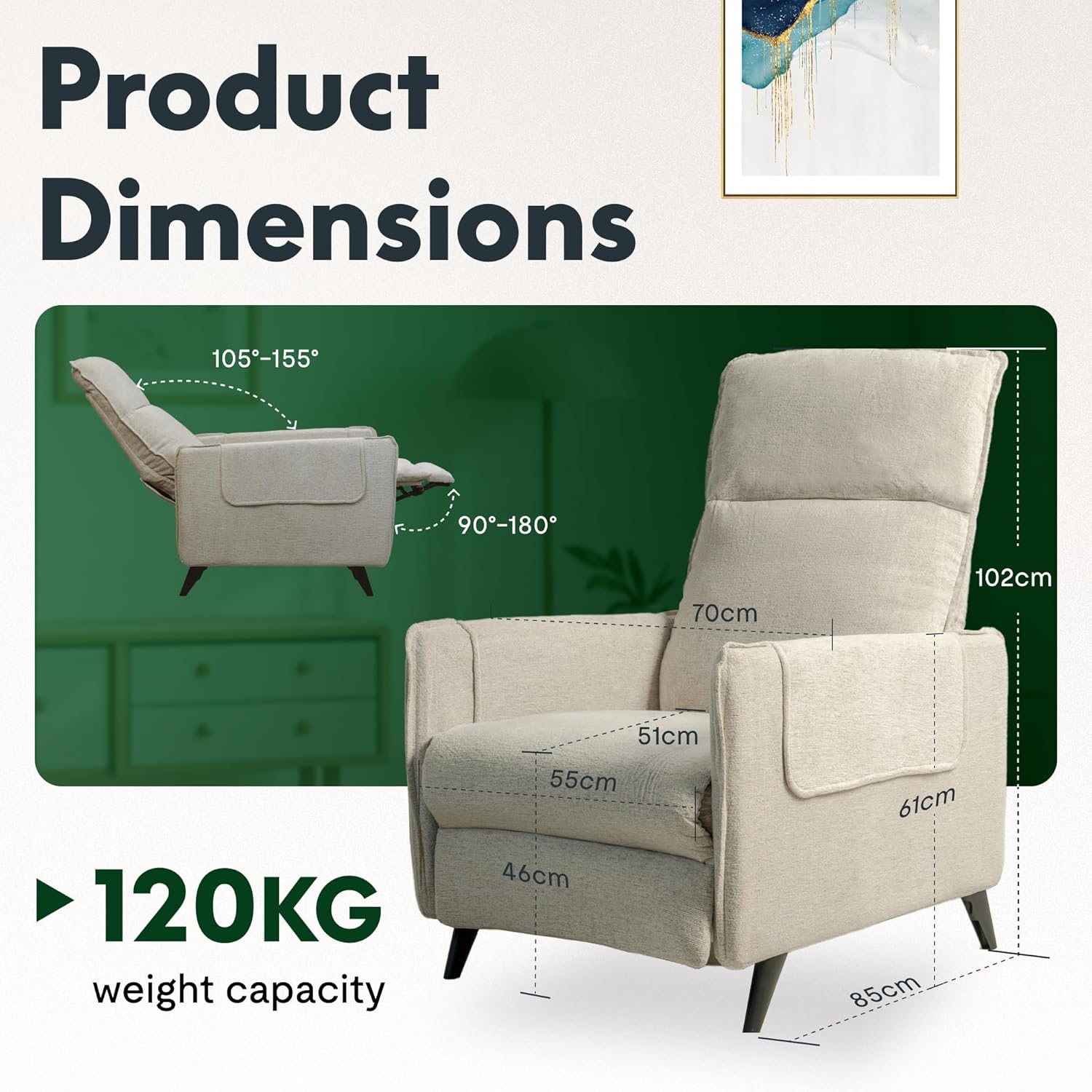Fauteuil met armleuning - Relaxfauteuil - Relaxstoel - Beige - FLEXISPOT