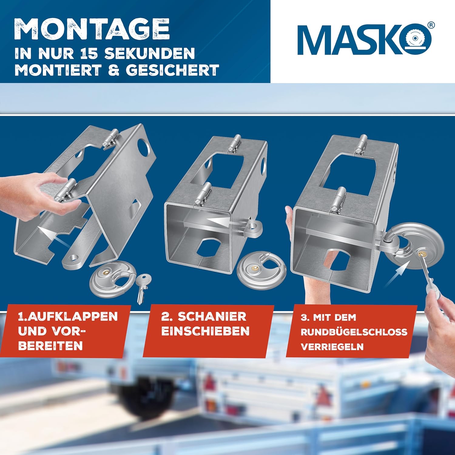 MASKO® Aanhangerslot met scharniersysteem - Diefstalbeveiliging - Zilver