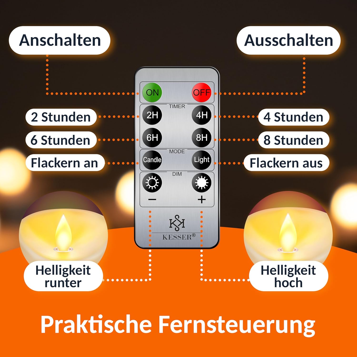 KESSER® Led-kaarsen, 3-delige set, vlamloze kaarsen, timerfunctie, timer, echte waskaars, 10 cm, 12,5 cm, 15 cm hoog, realistisch flikkerend licht, led-vlammen, echte was, decoratie, traditioneel
