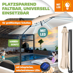 KESSER® Parasol zweefparasol SUN XL 300 x 300 cm incl. afdekking + windscherm draaibaar kantelbaar kantelbaar marktscherm groot 360° rotatie, tuinscherm met zwengel zonwering UV50+, beige