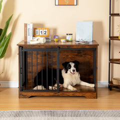 Hzuaneri Hondenbench, 100 cm, hondenbox voor thuis, schuifdeuren, 2 deuren, moderne houten hondenbox voor binnen, voor kleine, middelgrote, grote honden, hondenkooi voor thuis, 100 x 60 x 68 cm