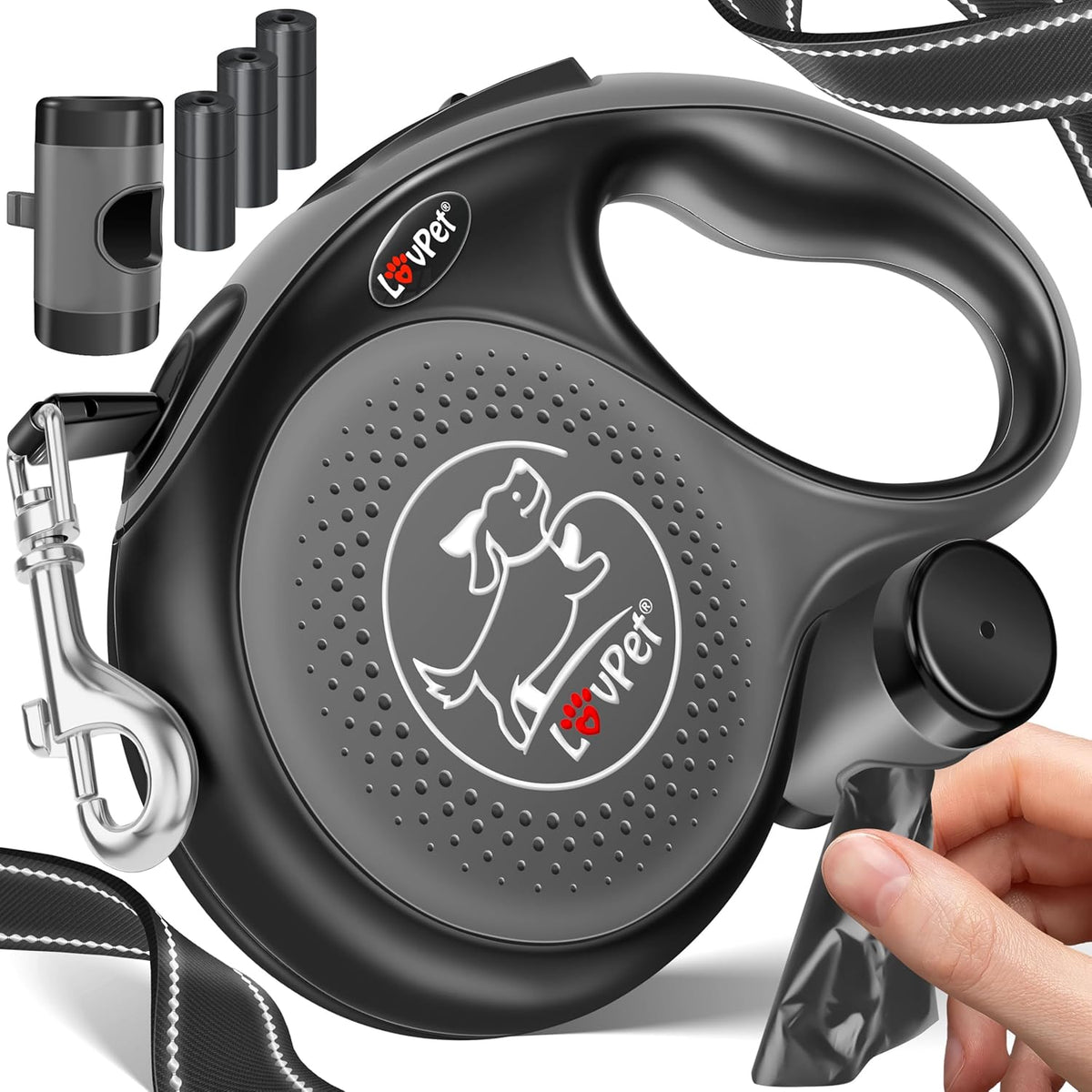 Lovpet® Hondenriem - Rollijn - 3 meter - Antislip - Grijs