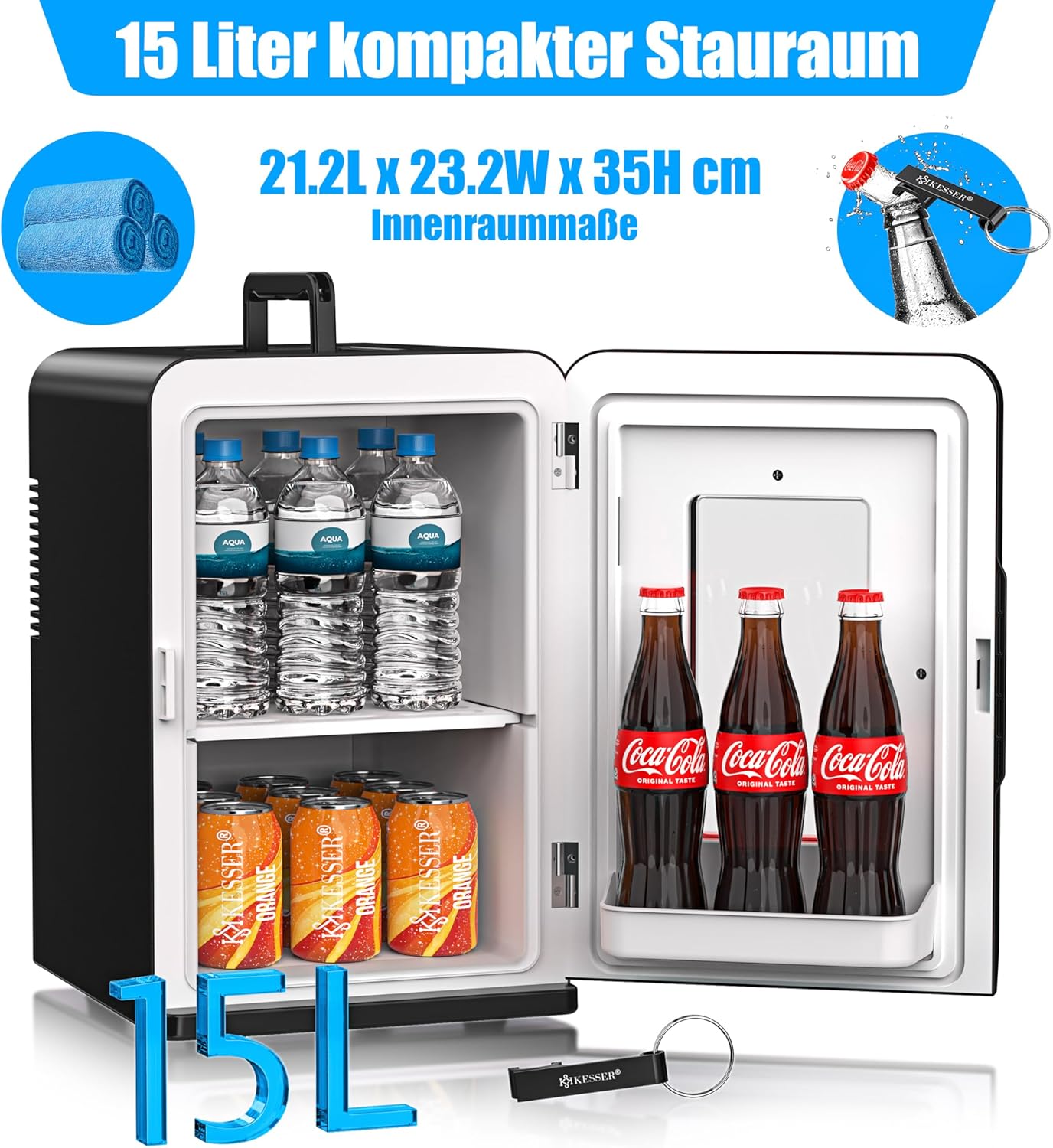 KESSER® Mini-koelkast - 15 Liter - 5-65°C - Zwart