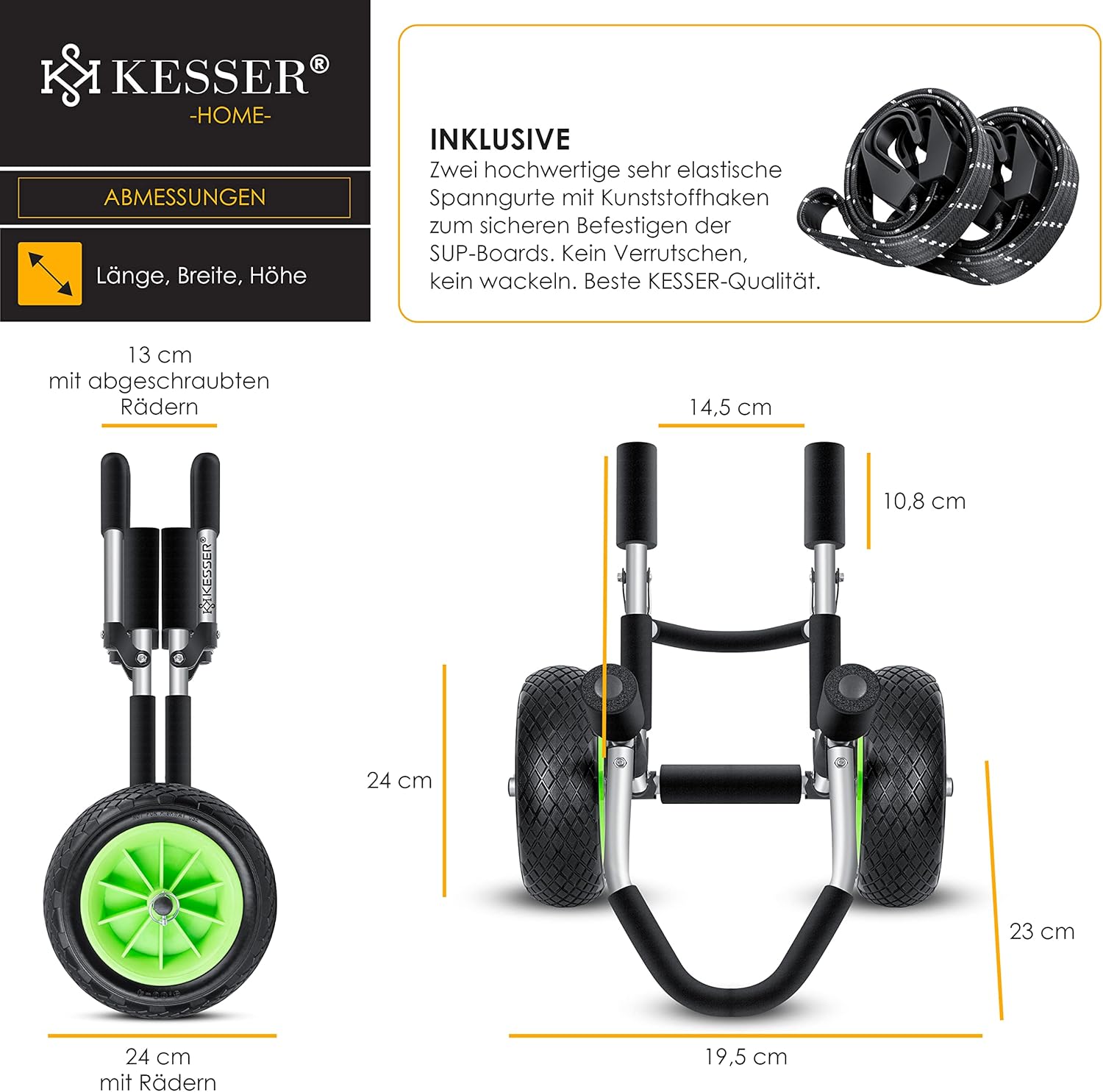 KESSER® Transportkar voor Surfplank - Vouwbaar - Zwart
