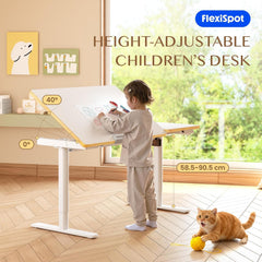 FLEXISPOT Kinderbureau in hoogte verstelbaar elektrisch 110 × 52 cm, wit, met led-hoogteweergave, 3 geheugenplaatsen, kantelbaar tafelblad en haken