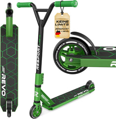 RE:SPORT Revo Stuntstep, voor kinderen en volwassenen, met standaard, 100 mm, PU-wielen & Y-bar, ABEC 9 kogellagers, step, groen