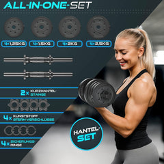 Dumbells set - Gewichten set - Halterset - Verstelbaar - 30 kg - Zwart - RE:SPORT