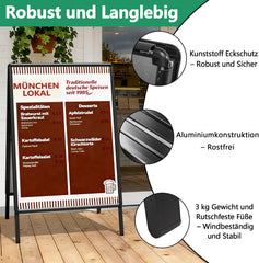 Weerbestendige DIN A1 dubbelzijdig klantenstopper outdoor, reclamedisplay poster staander voor binnen en buiten voor 2 affiches, incl. beschermfolie & met afgeronde hoeken (A1, zwart)