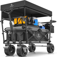 KESSER® XXL bolderkar, opvouwbaar, met dak, GT9000, inklapbare handwagen tot 150 kg, voor kinderen, strand, camping en tuin, grote transportwagen met hardrubberen wielen, remmen voor en achter +