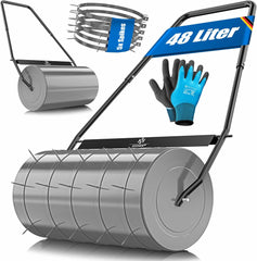 KESSER® Gazonwals, metaal, te vullen met water of zand, met 48 liter inhoud en 60 cm breed, inclusief 5 x spikes en handschoenen, handwals, gazonroller, akkerwals, in antraciet