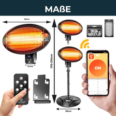 KESSER® Terrasverwarmer - Draaibaar - Verstelbaar - 2000W - Zwart