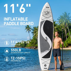 SOLAVERO 350cm opblaasbaar stand-up paddleboard met hoogwaardige SUP-accessoires - Extra breed en stabiel ontwerp met antislip EVA-dek, SUP-board voor volwassenen en tieners van alle leeftijden