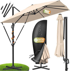 KESSER® Parasol, zweefparasol, SUN XL, 300 x 300 cm incl. afdekking +windscherm, draaibaar, kantelbaar, kantelbaar, marktscherm, groot, 360° rotatie, tuinscherm met zwengel, zonbescherming UV50+,