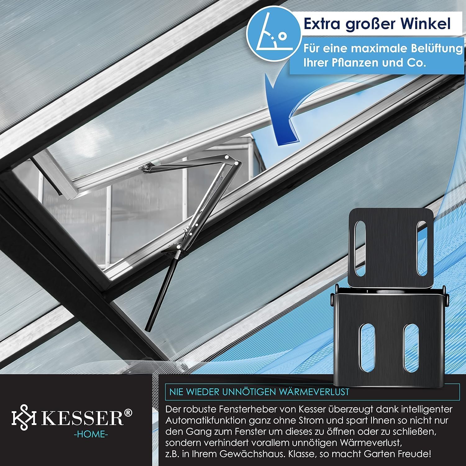 KESSER® Automatische raamopener voor broeikassen - 45 cm - Zwart