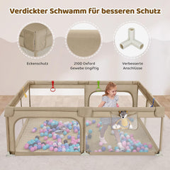 Dripex Babybox voor baby's, 150 x 180 cm, box met ademend net, box 210D Oxford-weefsel, playpen, kinderbox, grote veiligheidsspeelplaats, bruin