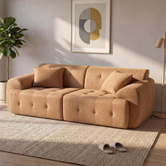COMHOMA 2-zitsbank, 180 x 86 x 40 cm, vloerbank, bank met rugleuning, kussen en armleuningen, moderne stoffen bank voor woonkamer, appartement, kantoor, geen montage nodig, bruin