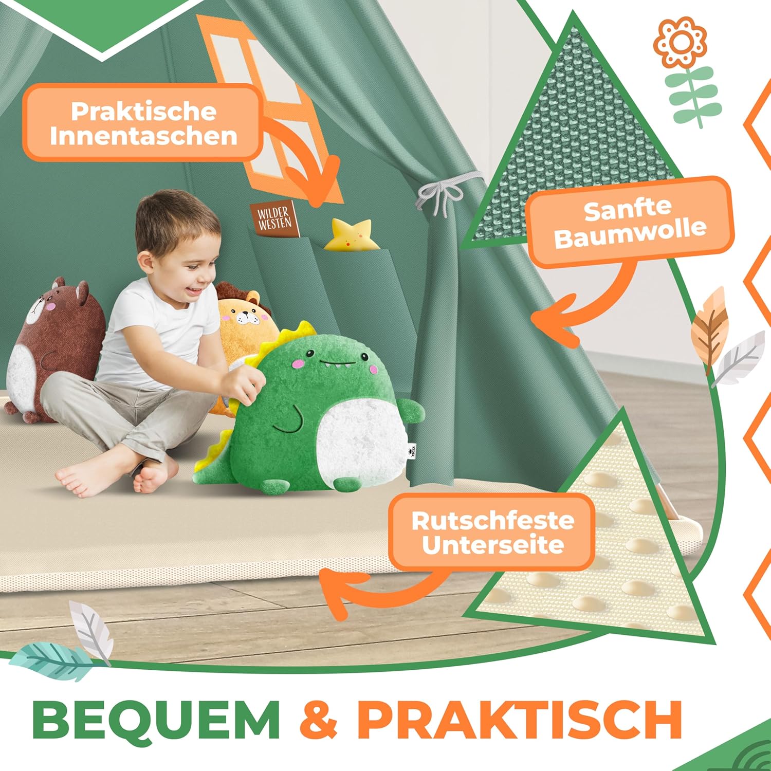 KIDIZ® Tipi tent voor kinderen - Speeltent - Wigwam - Groen
