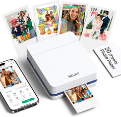 Nelko Fotoprinter PP01 kleur draagbare mini fotoprinter, wit | Smartphone inkjet stickerprinter voor iOS/Android, grappige bewerkingsapp, incl. 20 vellen zelfklevend fotopapier •