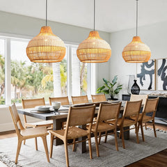 Parrot Uncle Rotan & folie hanglamp, 43 cm bamboe lampenkap, mand hanglamp, in hoogte verstelbaar, E27-fitting voor eetkamer, woonkamer, slaapkamer, hal (geen gloeilamp) [energieklasse A]