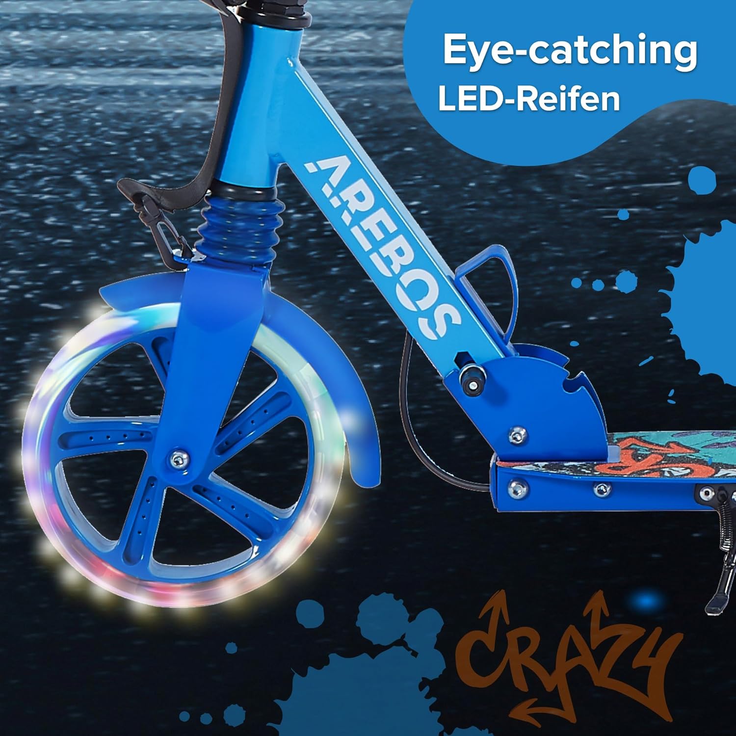 Kinderstep - LED Wielen - Verstelbaar - Vouwbaar - Blauw - Arebos